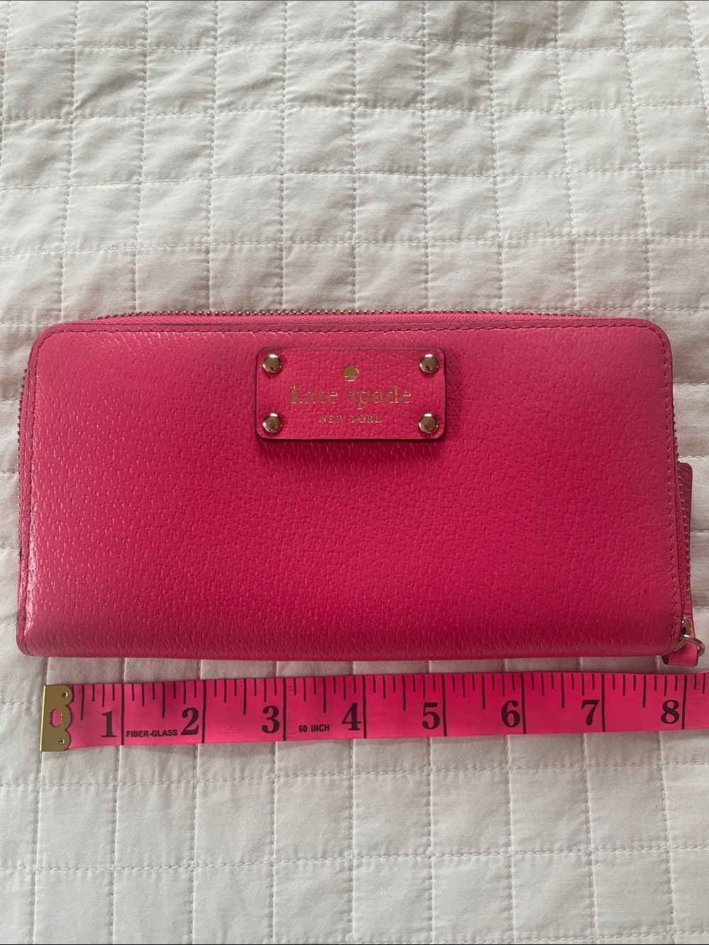 kate spade Hot Pink Pebbled Leather Zip Wallet